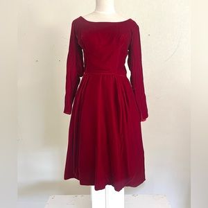 Vintage Cranberry Red Velvet Long Sleeve Cocktail Dress // US women’s XS